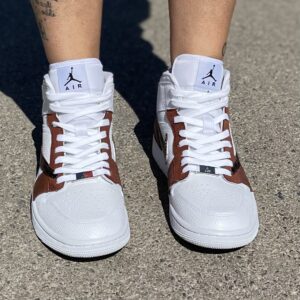 Nike Jordan 1 Custom Cucita e Dipinta a Mano Color Terra Swoosh Rovesciato Squamato