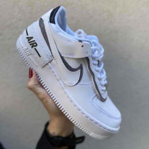 Nike Air Force 1 Shadow Custom Doppio Swoosh Lurex Argento Cucito A Mano