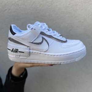 Nike Air Force 1 Shadow Custom Doppio Swoosh Lurex Argento Cucito A Mano