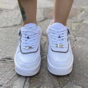 Nike Air Force 1 Shadow Custom Doppio Swoosh Lurex Argento Cucito A Mano