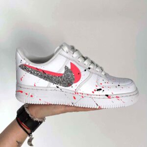 Nike Air Force One Custom Doppio Swoosh Glitter Argento e Materiale Rosa Fluo