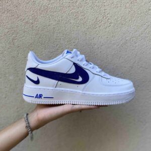 Nike Air Force One Custom Swoosh Pelle Blu Ritagliato