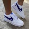 Nike Air Force One Custom Swoosh Pelle Blu Ritagliato
