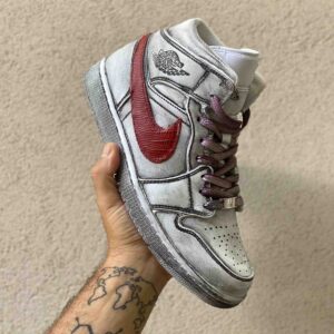 Nike Jordan 1 Custom Délavé Swoosh Bordeaux