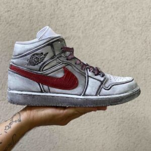 Nike Jordan 1 Custom Délavé Swoosh Bordeaux