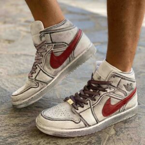 Nike Jordan 1 Custom Délavé Swoosh Bordeaux