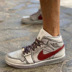 Nike Jordan 1 Custom Délavé Swoosh Bordeaux
