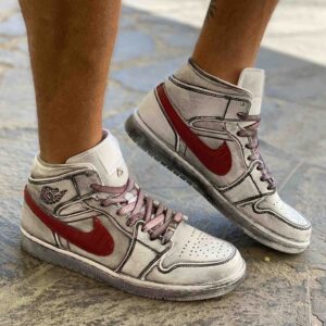 Nike Jordan 1 Custom Délavé Swoosh Bordeaux