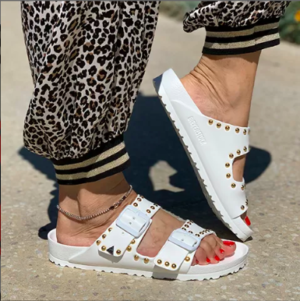 Arizona Eva Birkenstock Personalizzate Base Bianca, Borchie Oro