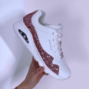 Skechers One Stand on Air Personalizzate Bianche Dettagli Glitter rosa