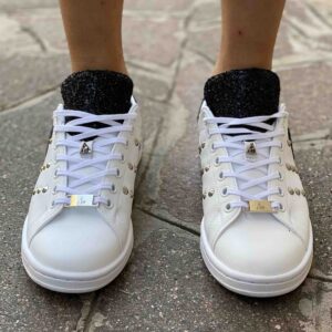 Adidas Stan Smith Personalizzate Cuori Glitter Nero e Borchie Argento