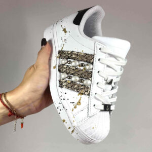 Adidas Superstar Personalizzate Squamato, Borchie, Perle e Sporcatura Oro