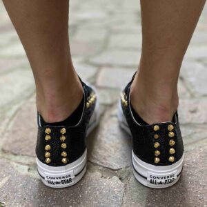 Converse All Star Personalizzate Platform LOW Squamato Nero e Borchie Oro