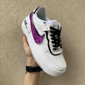 Nike Air Force 1 Shadow Custom Doppio Swoosh Glitter Fucsia e Dettagli Neri Cuciti A Mano