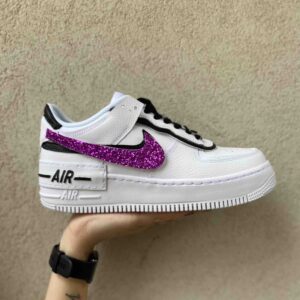Nike Air Force 1 Shadow Custom Doppio Swoosh Glitter Fucsia e Dettagli Neri Cuciti A Mano