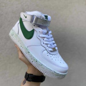 Nike Air Force One Custom Mid Dipinte a mano Swoosh e Sporcatura Verde