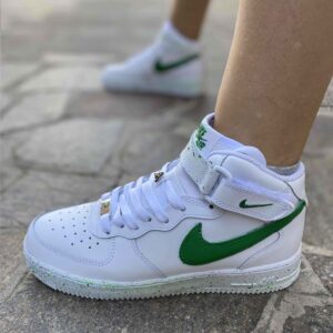 Nike Air Force One Custom Mid Dipinte a mano Swoosh e Sporcatura Verde