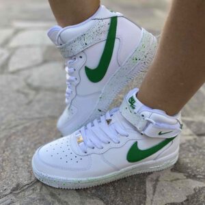 Nike Air Force One Custom Mid Dipinte a mano Swoosh e Sporcatura Verde