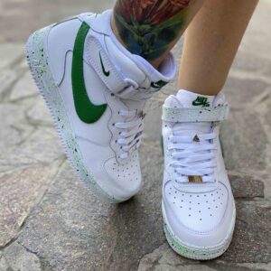 Nike Air Force One Custom Mid Dipinte a mano Swoosh e Sporcatura Verde