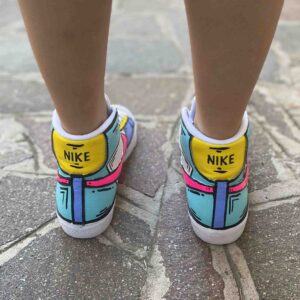 Nike Blazer Customized Dipinte a Mano Cartoon Multicolor Lacci Bianchi