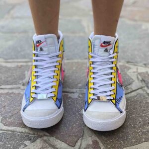 Nike Blazer Customized Dipinte a Mano Cartoon Multicolor Lacci Bianchi
