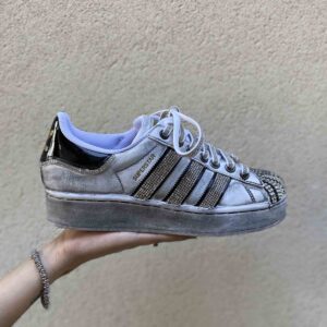 Adidas Superstar Bold Personalizzate Bande e Laccetti in Strass Argento