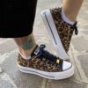 Converse All Star Personalizzate Platform Low Tessuto Leo Linguetta e Tampone Lurex Nero e Borchie Oro