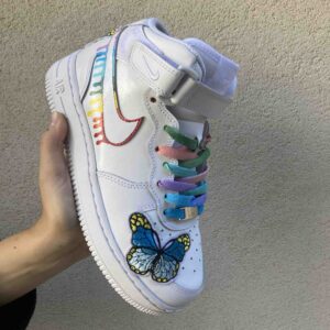 Nike Air Force 1 Mid Custom Swoosh Rainbow e Farfalle Cucite a Mano