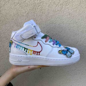 Nike Air Force 1 Mid Custom Swoosh Rainbow e Farfalle Cucite a Mano