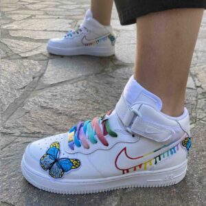 Nike Air Force 1 Mid Custom Swoosh Rainbow e Farfalle Cucite a Mano