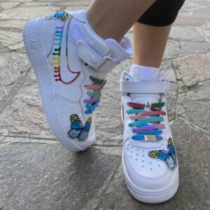Nike Air Force 1 Mid Custom Swoosh Rainbow e Farfalle Cucite a Mano