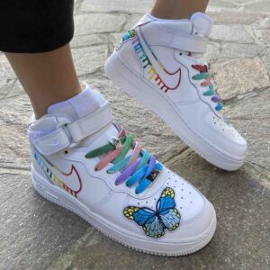 Nike Air Force 1 Mid Custom Swoosh Rainbow e Farfalle Cucite a Mano