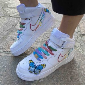 Nike Air Force 1 Mid Custom Swoosh Rainbow e Farfalle Cucite a Mano