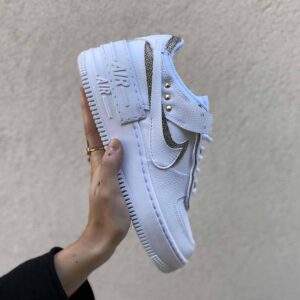 Nike Air Force 1 Shadow Custom Doppio Swoosh Lurex Oro Cucito A Mano
