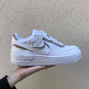 Nike Air Force 1 Shadow Custom Doppio Swoosh Lurex Oro Cucito A Mano