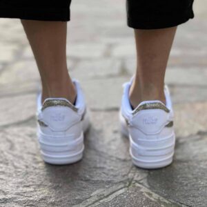 Nike Air Force 1 Shadow Custom Doppio Swoosh Lurex Oro Cucito A Mano