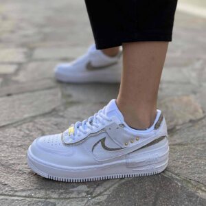 Nike Air Force 1 Shadow Custom Doppio Swoosh Lurex Oro Cucito A Mano