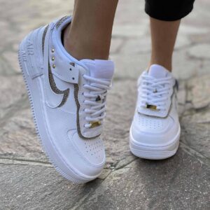 Nike Air Force 1 Shadow Custom Doppio Swoosh Lurex Oro Cucito A Mano