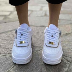 Nike Air Force 1 Shadow Custom Doppio Swoosh Lurex Oro Cucito A Mano