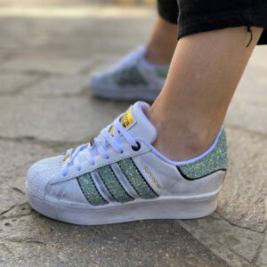 Adidas Superstar Bold Personalizzate Glitter Tiffany e Sporcatura Vintage