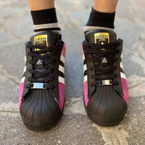 Adidas Superstar Core Black Personalizzate Inserti Squamato e Tessuto Scamosciato Fucsia