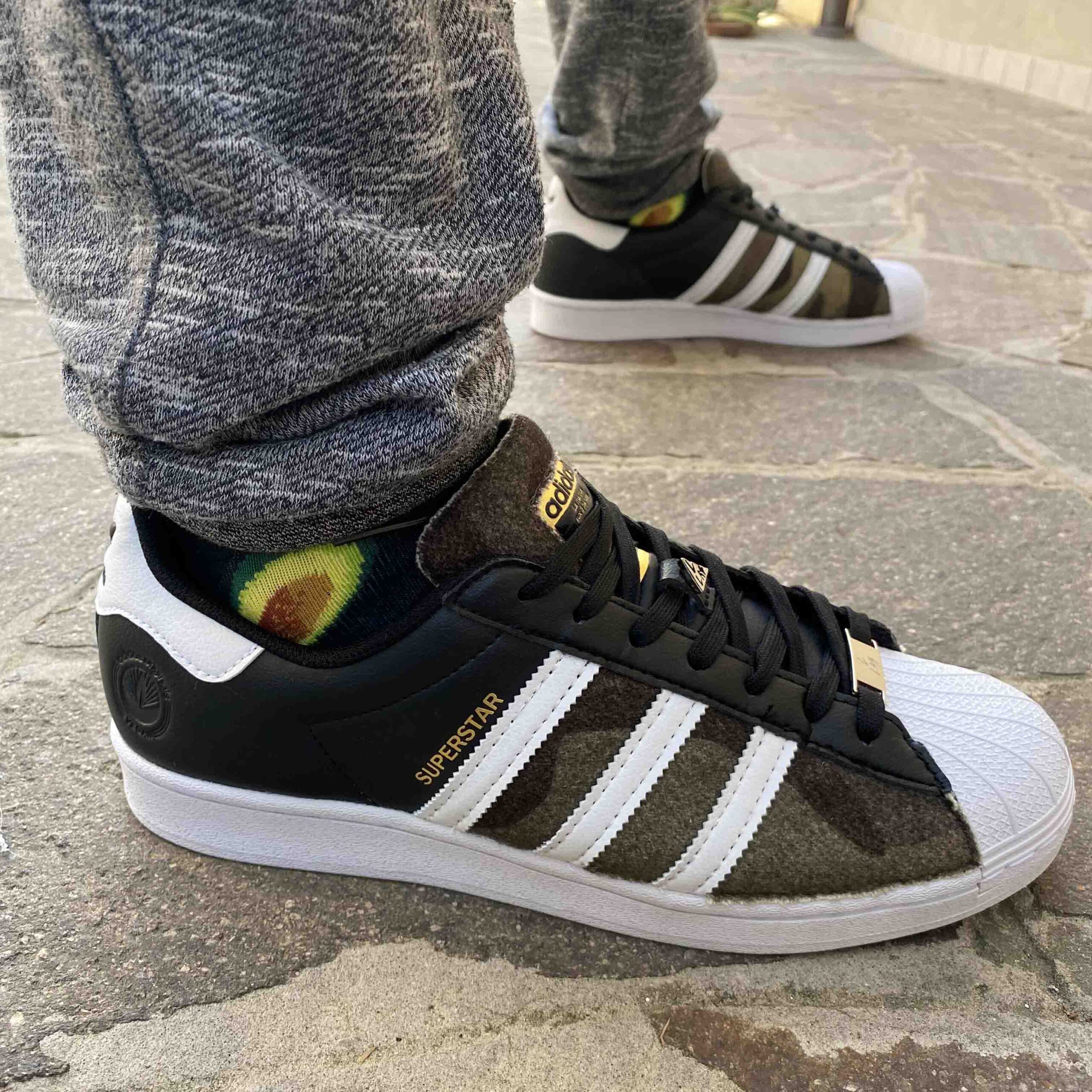 Adidas Superstar Vegan M Black White Personalizzate Inserti Camouflage