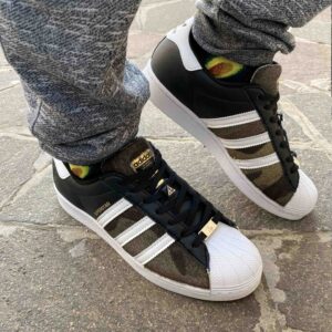 Adidas Superstar Vegan M Black White Personalizzate Inserti Camouflage