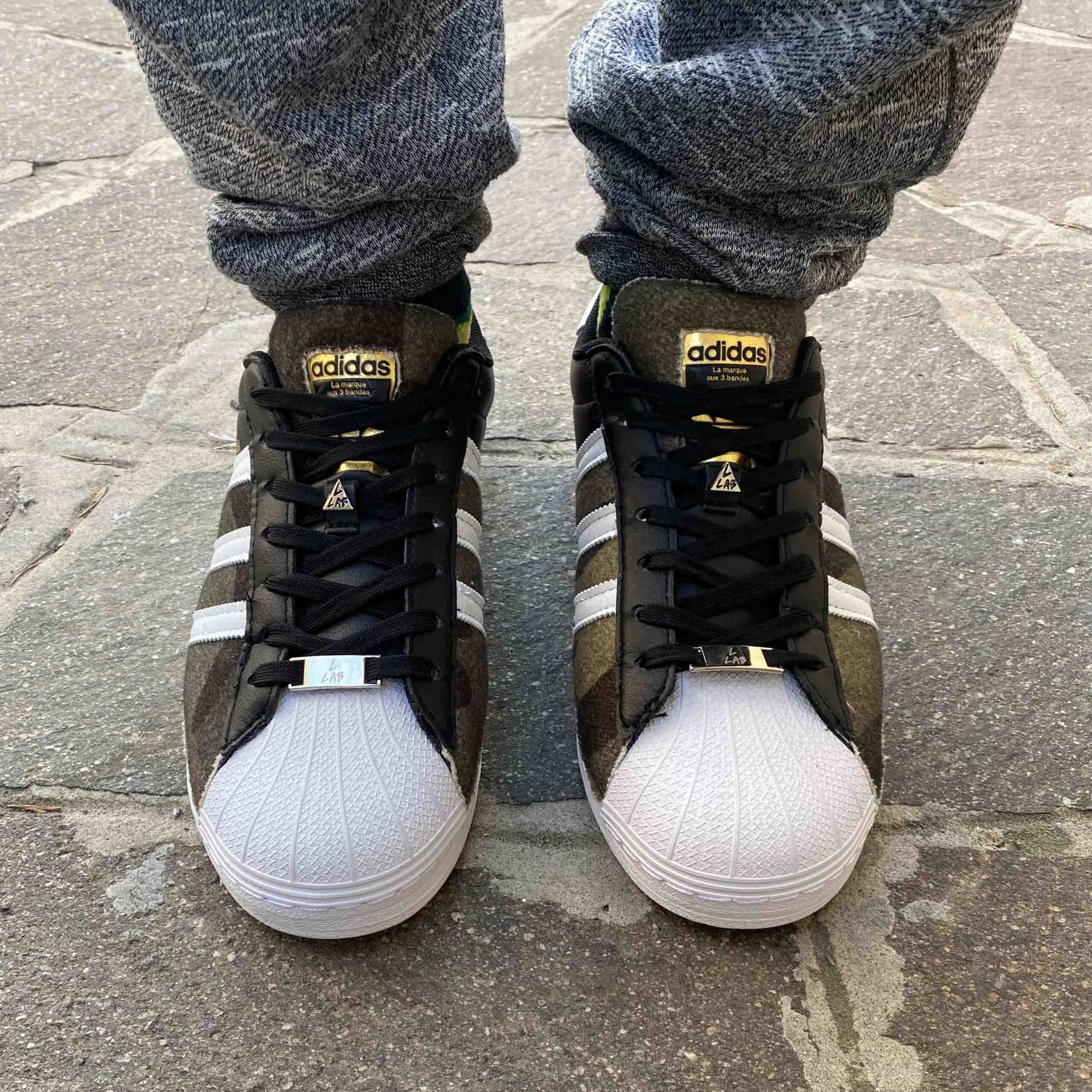 Adidas Superstar Vegan M Black White Personalizzate Inserti Camouflage
