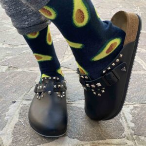 Birkenstock Boston Personalizzate Pelle Naturale Black Borchie a Piramide e Teschio