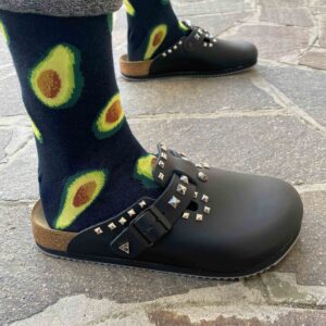 Birkenstock Boston Personalizzate Pelle Naturale Black Borchie a Piramide e Teschio