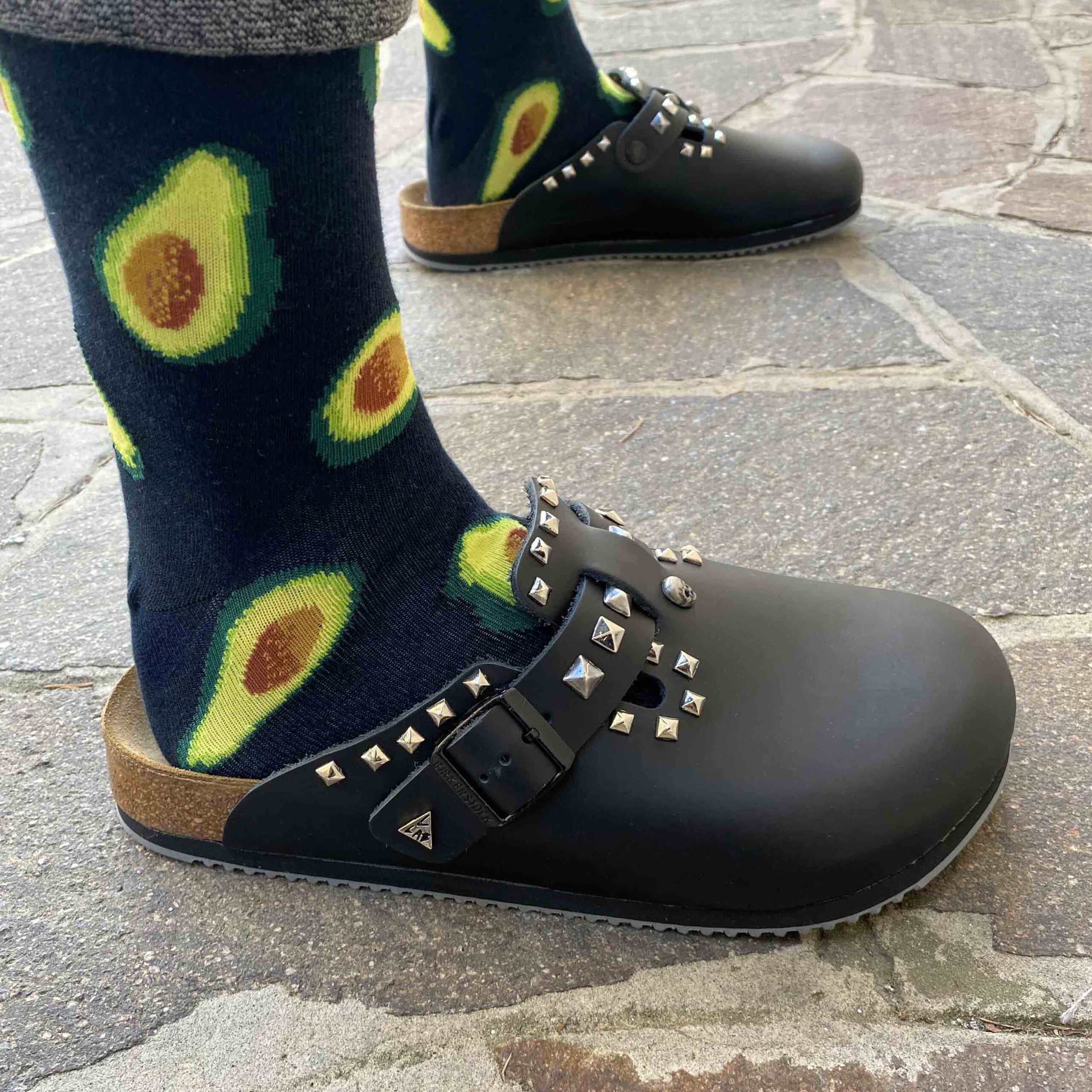 Birkenstock Boston Personalizzate Pelle Naturale Black Borchie a Piramide e Teschio