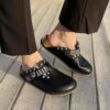 Birkenstock Boston Personalizzate Pelle Naturale Black Uncinetto Scozzese e Borchie a Piramide