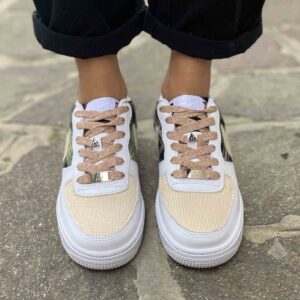 Nike Air Force 1 Custom Scozzese Verde Rosa e Swoosh Ciniglia