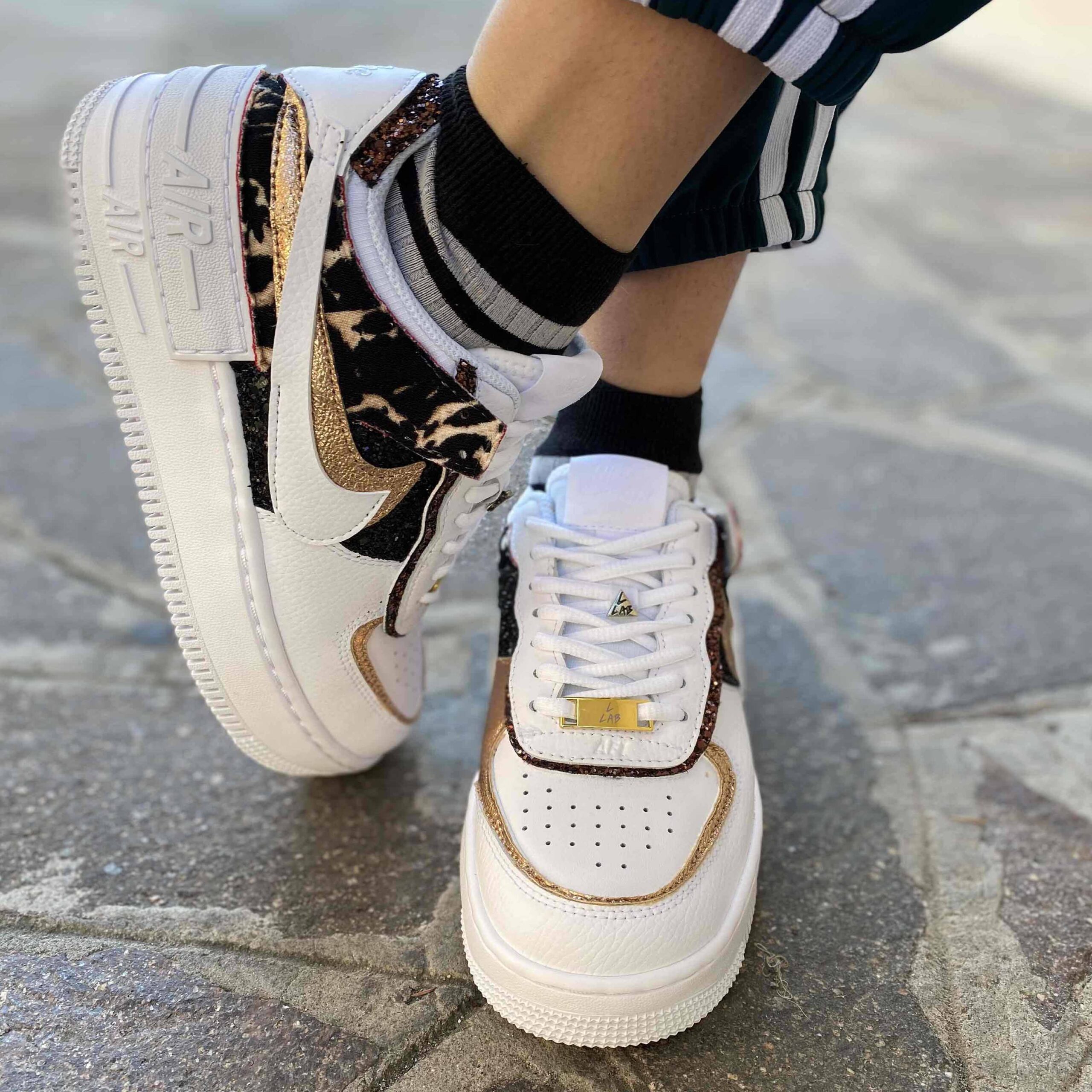 Nike Air Force 1 Shadow Custom Leo e Glitter LLab Scarpe Custom